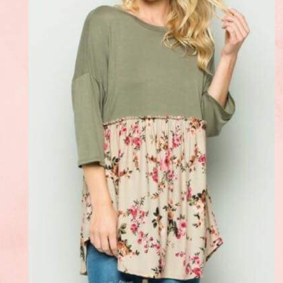 Ella Elizabeth Boutique Tops - Boho Barbie doll tunic floral and olive green